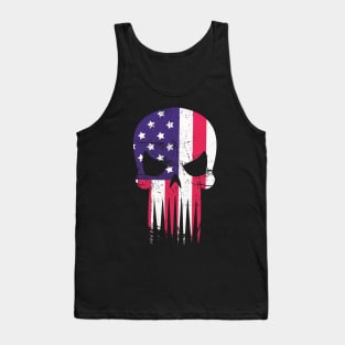 Usa Flag American Skull Military Veteran Patriotic Army  T-Shirt Tank Top